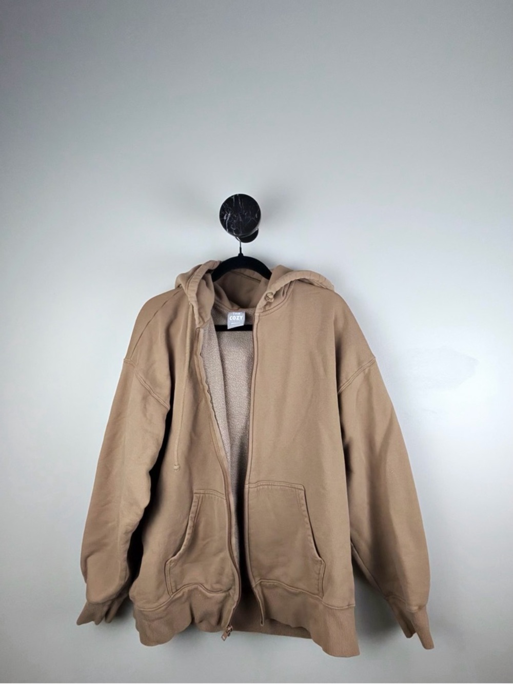 Cozy TNA Zip-Up Hoodie in Light Brown 2XL